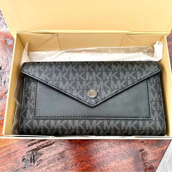 NWT Michael Kors Black Jetset Signature Logo Envelope Wristlet - Picture 11 of 13